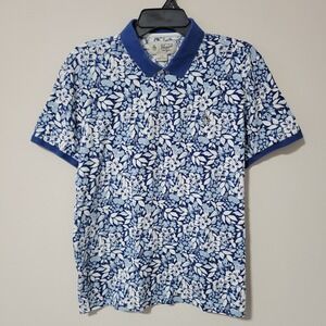 Original Penguin Polo Shirt Mens Large Blue Floral Cotton Short Sleeve Casual